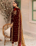 Emaan Adeel Makhmal Unstitched Luxury Velvet 3Pc Suit MK-305 Maroon