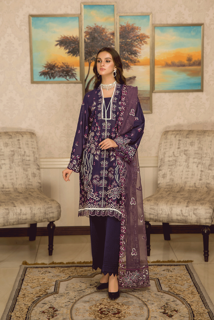 Suveez Pariza Embroidered Lawn 3 Piece Suit - CP-05 MARTINI