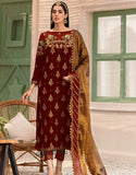 Emaan Adeel Makhmal Unstitched Luxury Velvet 3Pc Suit MK-305 Red