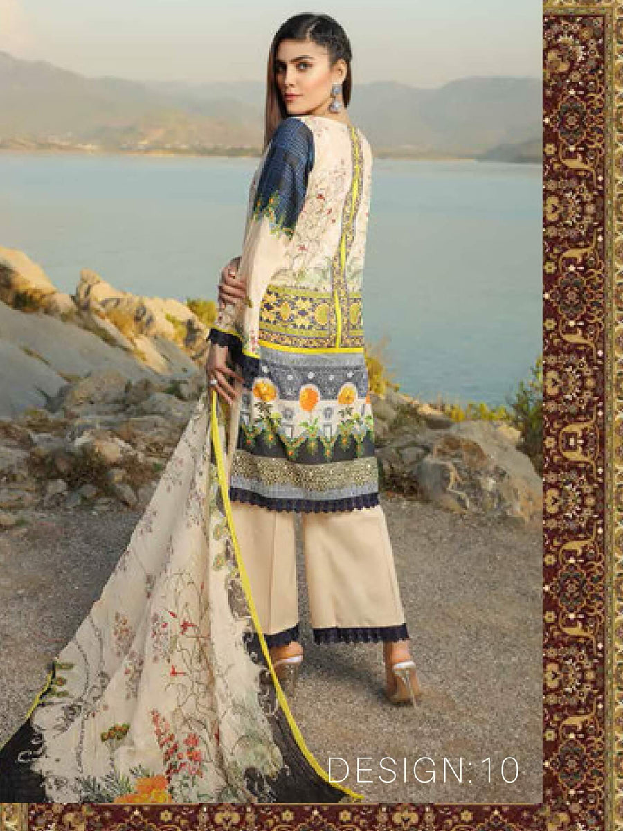 Shazmeen Printed Lawn Collection 3PC lawn Print Suit D-10 - FaisalFabrics.pk